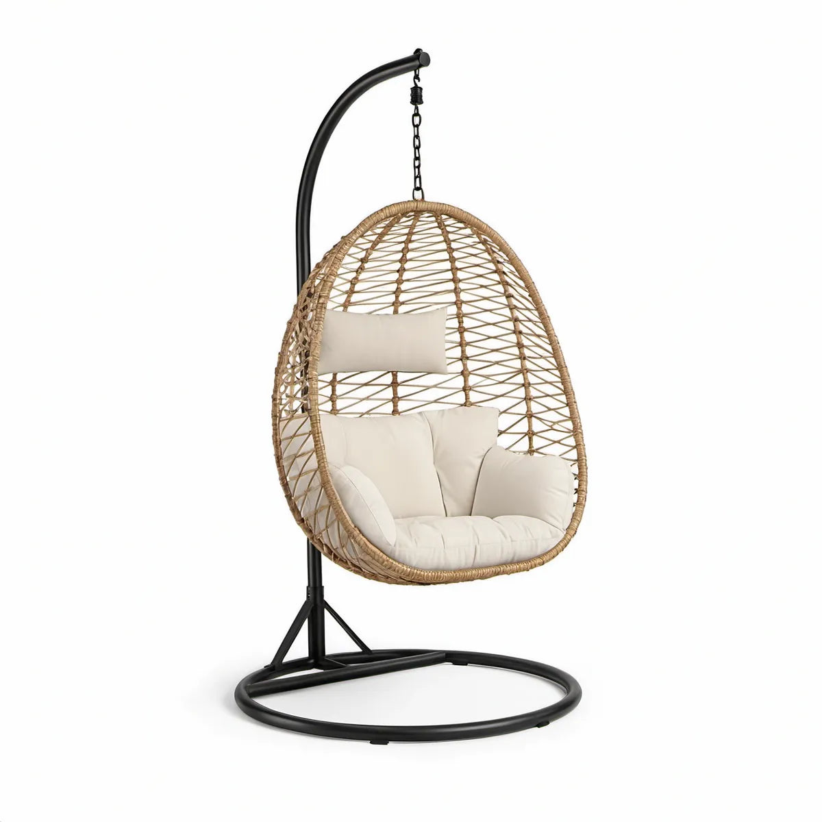 Oval hængestol med stativ 95 x 95 x 195 cm i Sort, Naturfarvet og Creme