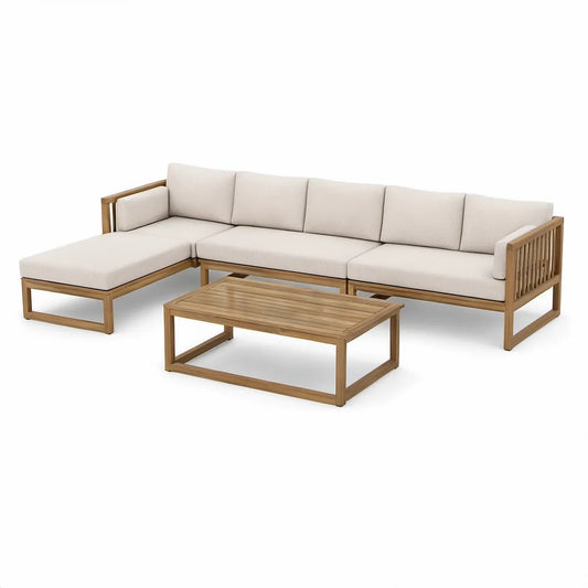 L-formet loungesæt med venstrevendt chaiselong og bord, 250 x 175 cm, naturbrun/beige