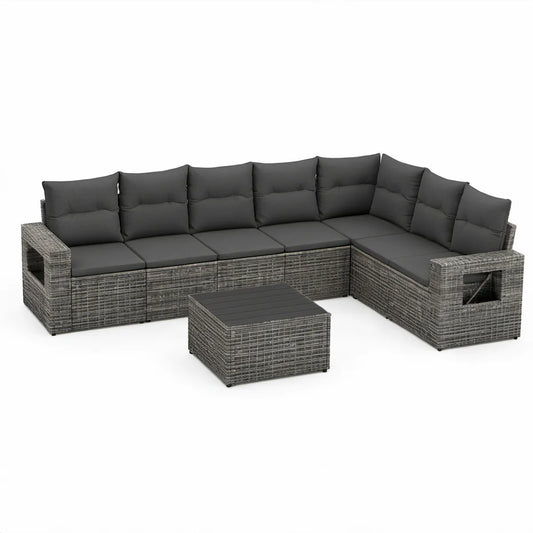 L-formet loungesæt i polyrattan med sofabord, grå/antracit, 280 x 210 x 68 cm