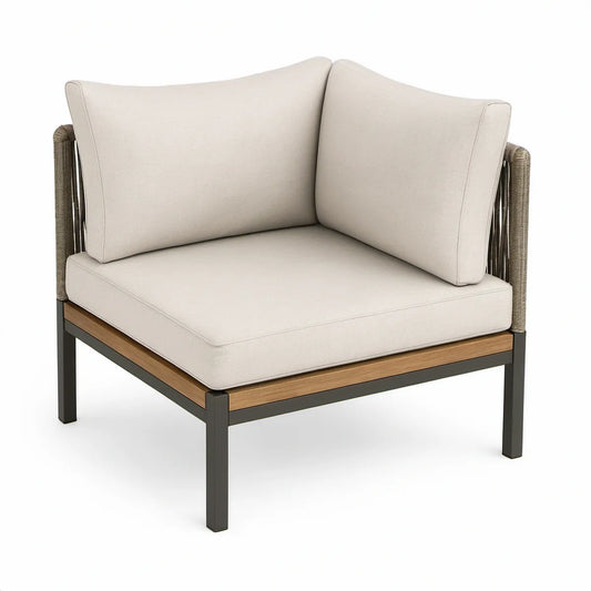 Udendørs loungestol med hynder 86 x 86 x 70 cm i beige, sort aluminium og teaktræ